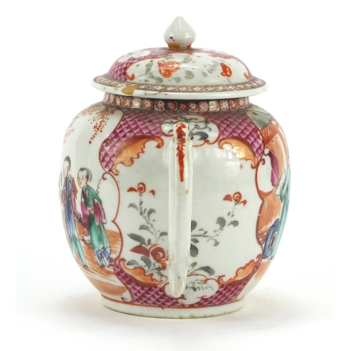 3378 - Chinese porcelain teapot hand painted in the Mandarin palette with figures and vignettes, 15cm high