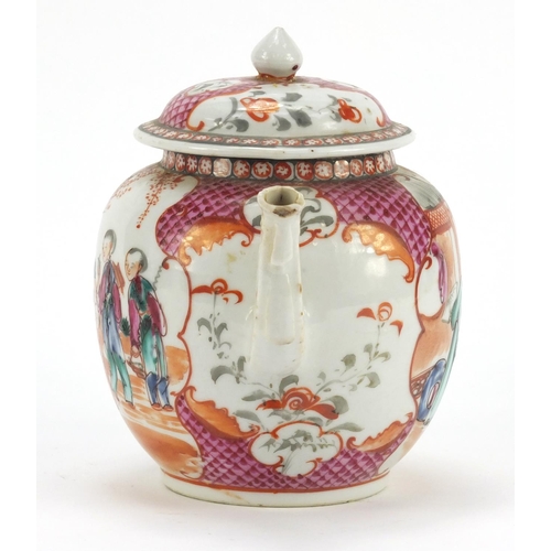 3378 - Chinese porcelain teapot hand painted in the Mandarin palette with figures and vignettes, 15cm high