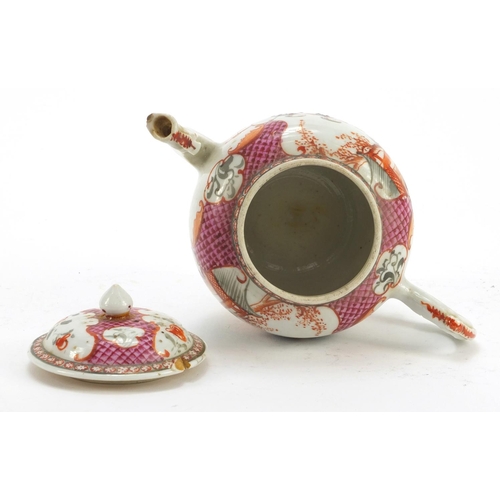 3378 - Chinese porcelain teapot hand painted in the Mandarin palette with figures and vignettes, 15cm high