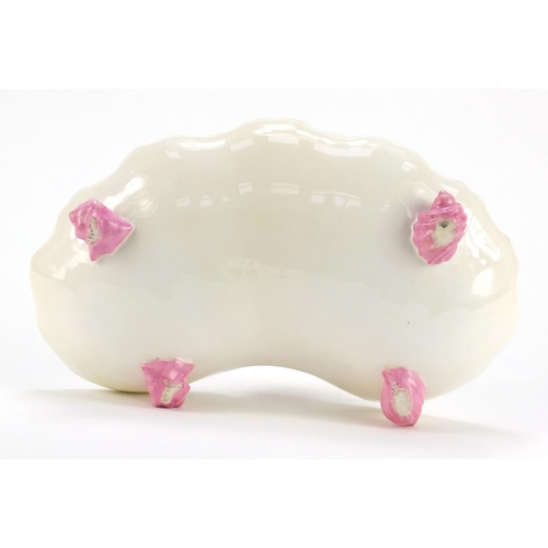 3044 - Victorian Worcester figural shell sweetmeat dish mounted with a girl holding a tambourine, 21.5 wide