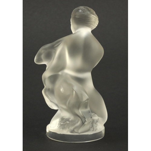 3158 - Lalique frosted glass Diana the huntress with fawn paperweight, signed Lalique France, 12cm high