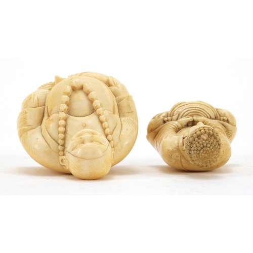 3035 - Two good Chinese ivory carvings of Buddha including one with Shibayama, the largest 7.5cm high