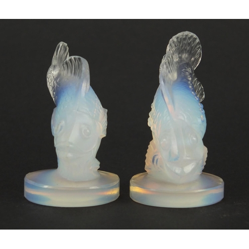 3658 - Two French Art Deco opalescent fish glass paperweights by Sabino, each 5.5cm high