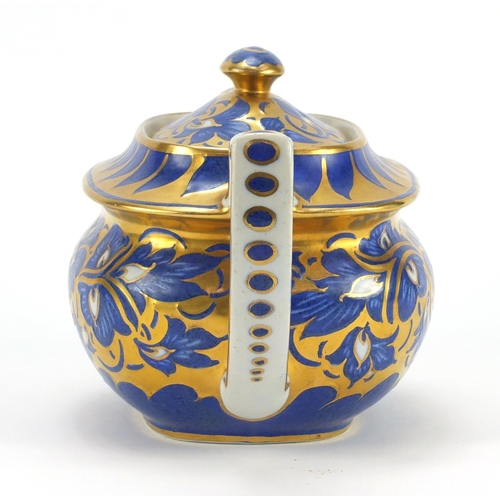 3585 - 1920's Bursley ware teapot, hand painted in the Arabian pattern by Charlotte Rhead, numbered 649, 13... 