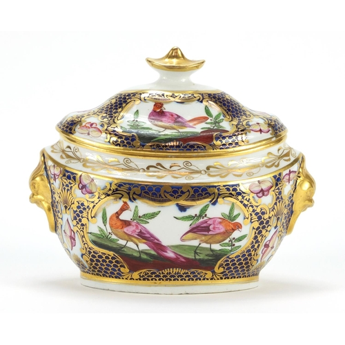 3276 - 18th century English porcelain sauce tureen and cover with gilt handles, possibly by Worcester, hand... 