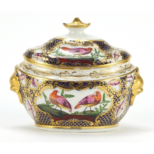 3276 - 18th century English porcelain sauce tureen and cover with gilt handles, possibly by Worcester, hand... 