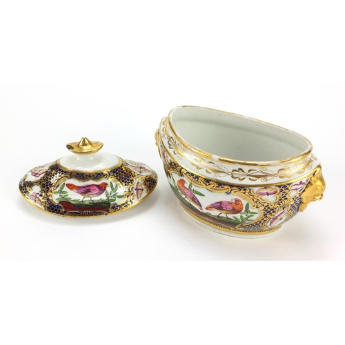 3276 - 18th century English porcelain sauce tureen and cover with gilt handles, possibly by Worcester, hand... 