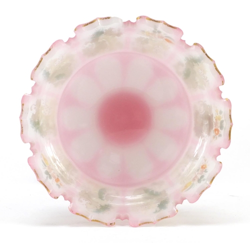 3916 - 19th century Bohemian pink overlaid glass comport with ornate bronze base, the comport hand painted ... 