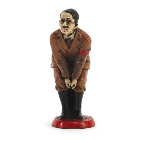 3784 - Adolf Hitler design painted bronze pin cushion, 12cm high