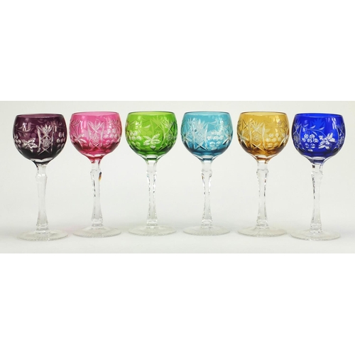 3356 - Set of six Bohemian flashed cut glasses, each 19.5cm high