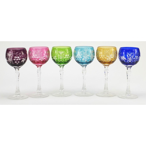 3356 - Set of six Bohemian flashed cut glasses, each 19.5cm high