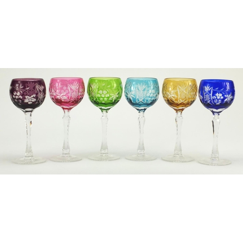 3356 - Set of six Bohemian flashed cut glasses, each 19.5cm high