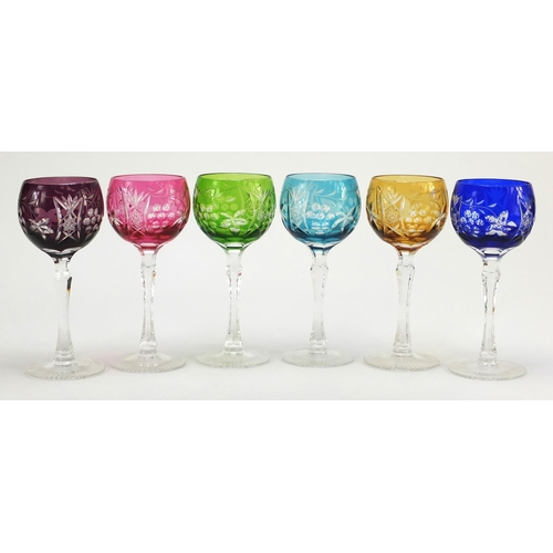 3356 - Set of six Bohemian flashed cut glasses, each 19.5cm high