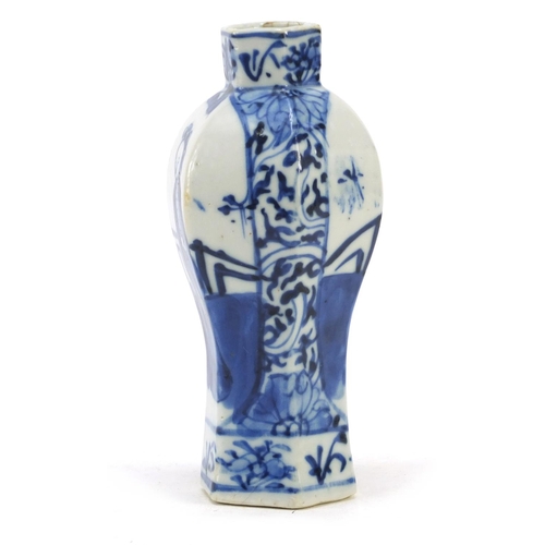 3212 - Chinese blue and white porcelain hexagonal vase, hand painted with two girls, four figure character ... 