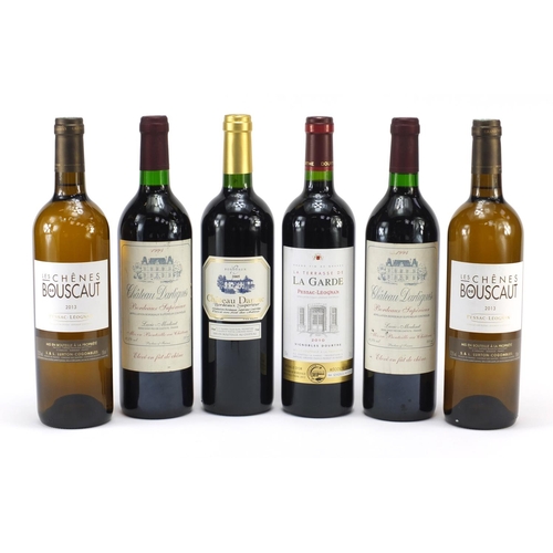 3969 - Six bottles of wine comprising two bottles of 2013 Les Chenes de Bouscaut Pessac Leognan, two bottle... 