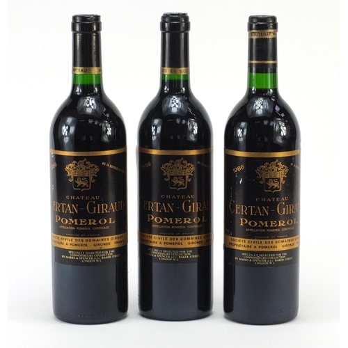 3355 - Three bottles of 1986 Chateau Certan-Giraud Pomerol red wine