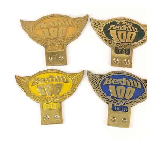 3240 - Six vintage Bexhill 100 car year badges, each 10cm high