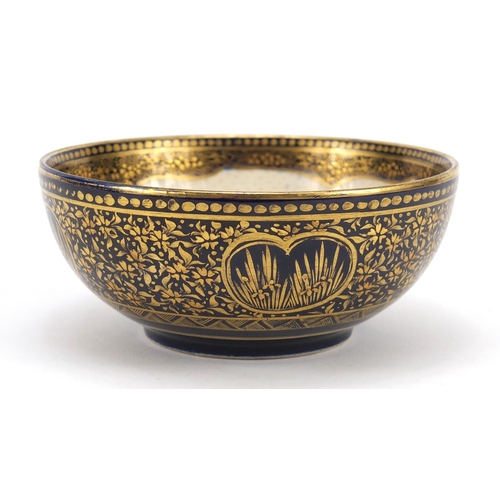 3559 - Japanese Satsuma pottery bowl hand painted and gilded with figures in a landscape and flowers, chara... 