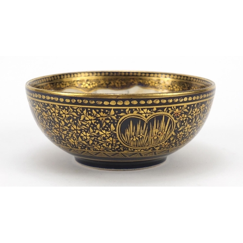 3559 - Japanese Satsuma pottery bowl hand painted and gilded with figures in a landscape and flowers, chara... 