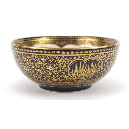 3559 - Japanese Satsuma pottery bowl hand painted and gilded with figures in a landscape and flowers, chara... 