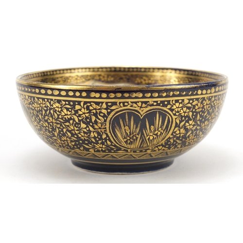 3559 - Japanese Satsuma pottery bowl hand painted and gilded with figures in a landscape and flowers, chara... 