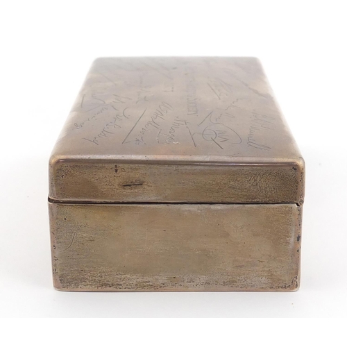 3337 - George V rectangular silver golfing interest cigar box by Mappin & Webb, the hinged lid with The Sca... 