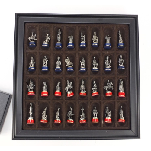 4111 - Battle of Waterloo chess set with board by The Franklin Mint, the board 34cm x 34cm, the largest pie... 