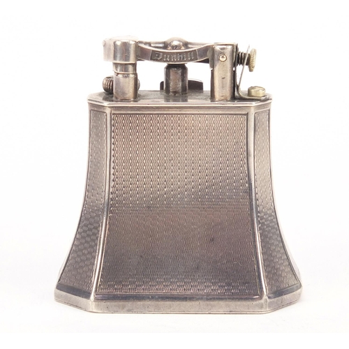 4022 - Art Deco silver table lighter with clock by Alfred Dunhill, London 1927, engraved Pat No 143752, 6.5... 