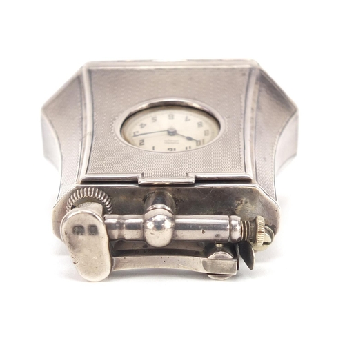 4022 - Art Deco silver table lighter with clock by Alfred Dunhill, London 1927, engraved Pat No 143752, 6.5... 