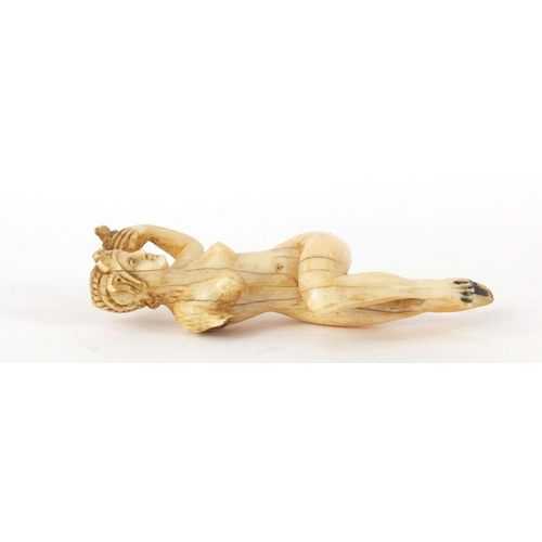 3993 - Antique ivory carving of a nude female holding a wreath, 8cm high