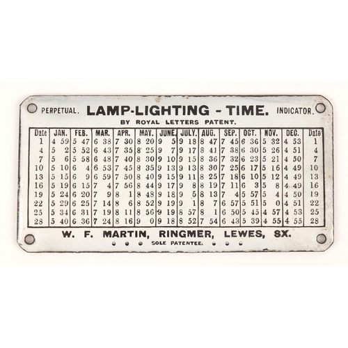 3012 - Lamp lighting time perpetual indicator enamel plaque by Royal Letters Patent, 15cm x 7.5cm
