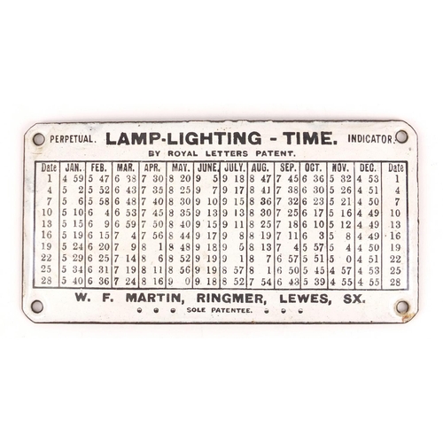 3249 - Lamp lighting time perpetual indicator enamel plaque by Royal Letters Patent, 15cm x 7.5cm