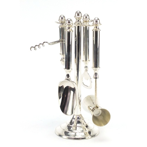 3974 - Novelty silver plated bar companion set including corkscrew and bottle opener, 28cm high