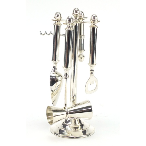 3974 - Novelty silver plated bar companion set including corkscrew and bottle opener, 28cm high
