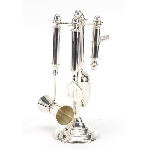 3974 - Novelty silver plated bar companion set including corkscrew and bottle opener, 28cm high