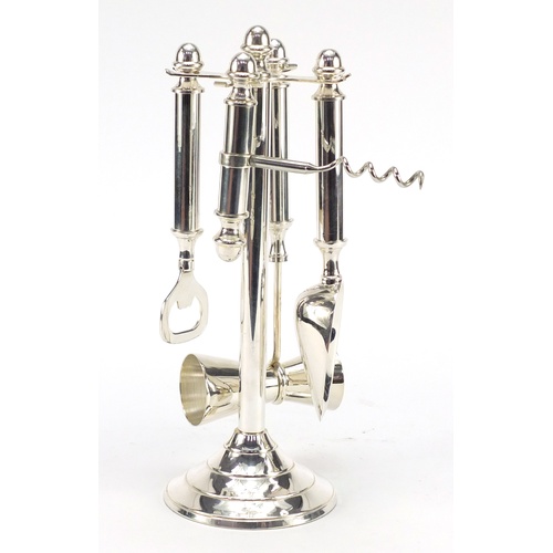 3974 - Novelty silver plated bar companion set including corkscrew and bottle opener, 28cm high