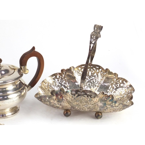 3360 - Silver and silver plate including a teapot and coffee pot retailed by Garrard & Co, cocktail shaker,... 