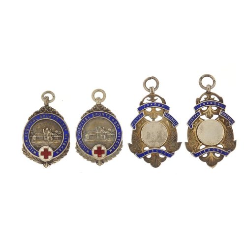 3342 - Four silver and enamel sporting jewels comprising two London Postal Football League and two Wilson H... 