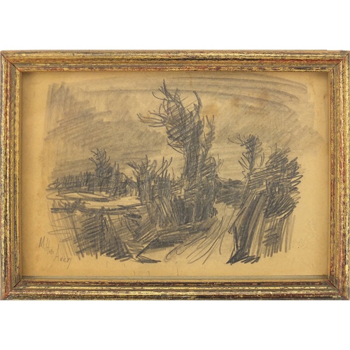 3173 - Milton Avery - Landscape, pencil, framed, 14.3cm x 9.7cm