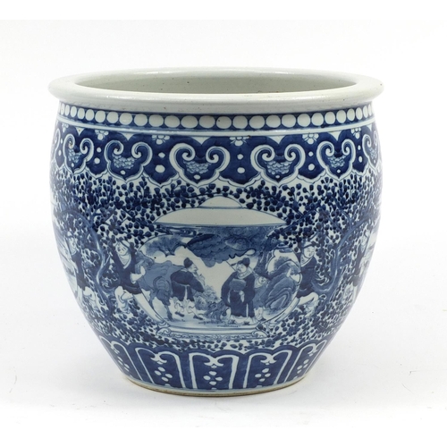 3950 - Large Chinese blue and white porcelain planter, finely hand painted with figures and landscapes amon... 