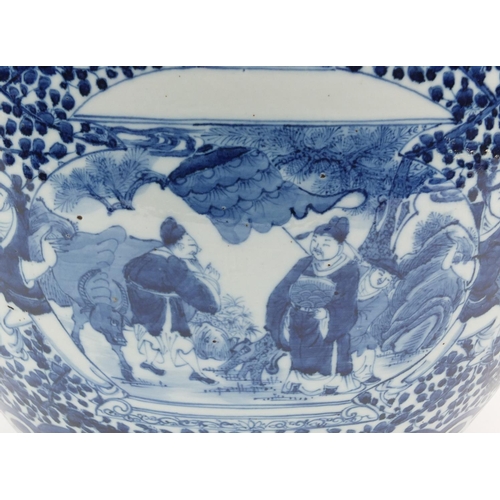 3950 - Large Chinese blue and white porcelain planter, finely hand painted with figures and landscapes amon... 