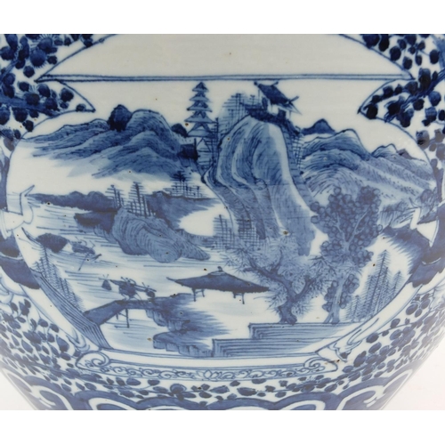 3950 - Large Chinese blue and white porcelain planter, finely hand painted with figures and landscapes amon... 