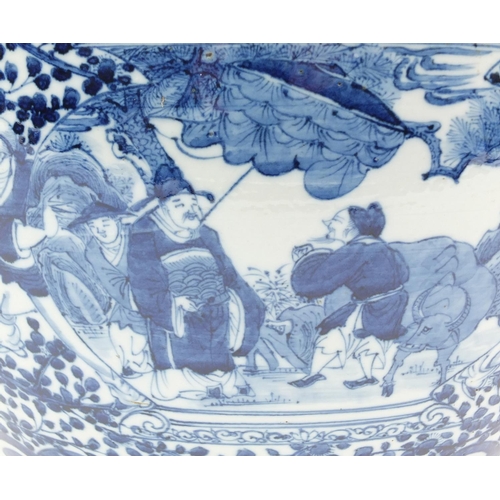 3950 - Large Chinese blue and white porcelain planter, finely hand painted with figures and landscapes amon... 