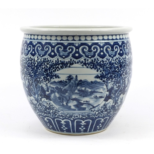 3950 - Large Chinese blue and white porcelain planter, finely hand painted with figures and landscapes amon... 