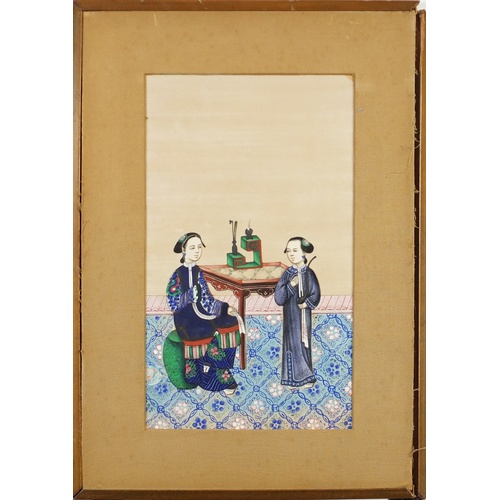 3395 - Chinese pith painting of an Empress and scholar, mounted and framed, 19.5cm x 17cm