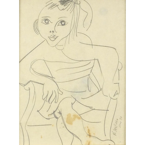 3397 - School of Henri Matisse - Portrait of a young girl and one other, two pencil drawings, framed, each ... 