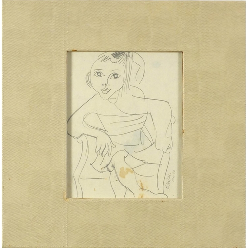 3397 - School of Henri Matisse - Portrait of a young girl and one other, two pencil drawings, framed, each ... 