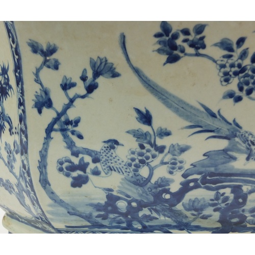 3785 - Chinese blue and white porcelain planter, hand painted with birds of paradise amongst flowers, 32cm ... 