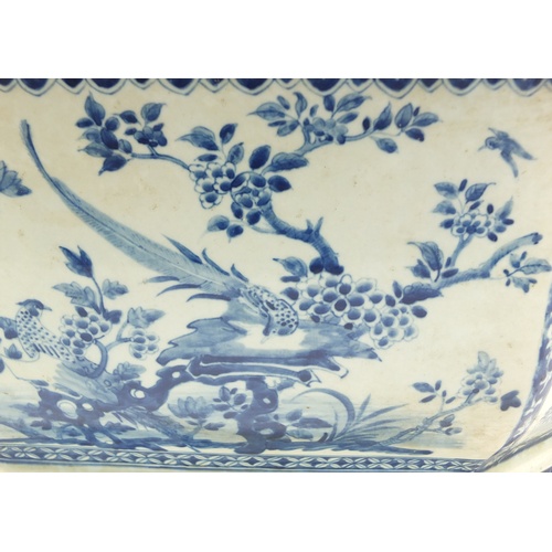 3785 - Chinese blue and white porcelain planter, hand painted with birds of paradise amongst flowers, 32cm ... 