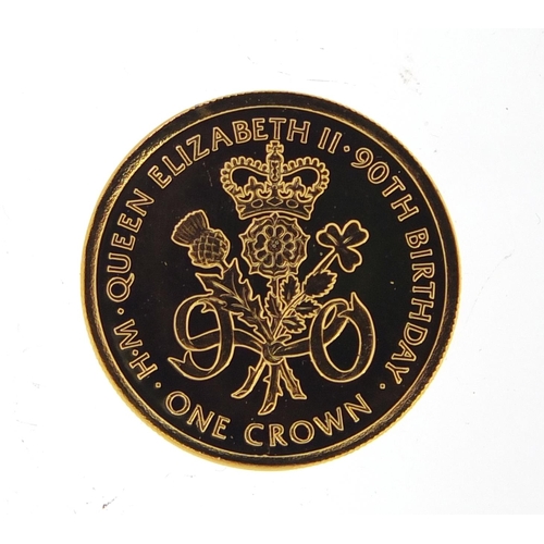 3704 - 9ct gold proof Queen Elizabeth II 90th birthday crown, 1.6cm in diameter, approximate weight 1.0g